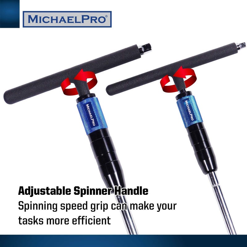 MichaelPro Adjustable T Handle Speed Wrench Set for 1/4 and 3/8 Inch Drive, Speed Handle T Wrench with 2-Way Square Drive Design, 3 Grip Positions, Patented Spinner Handle (2-Piece) - Image 2